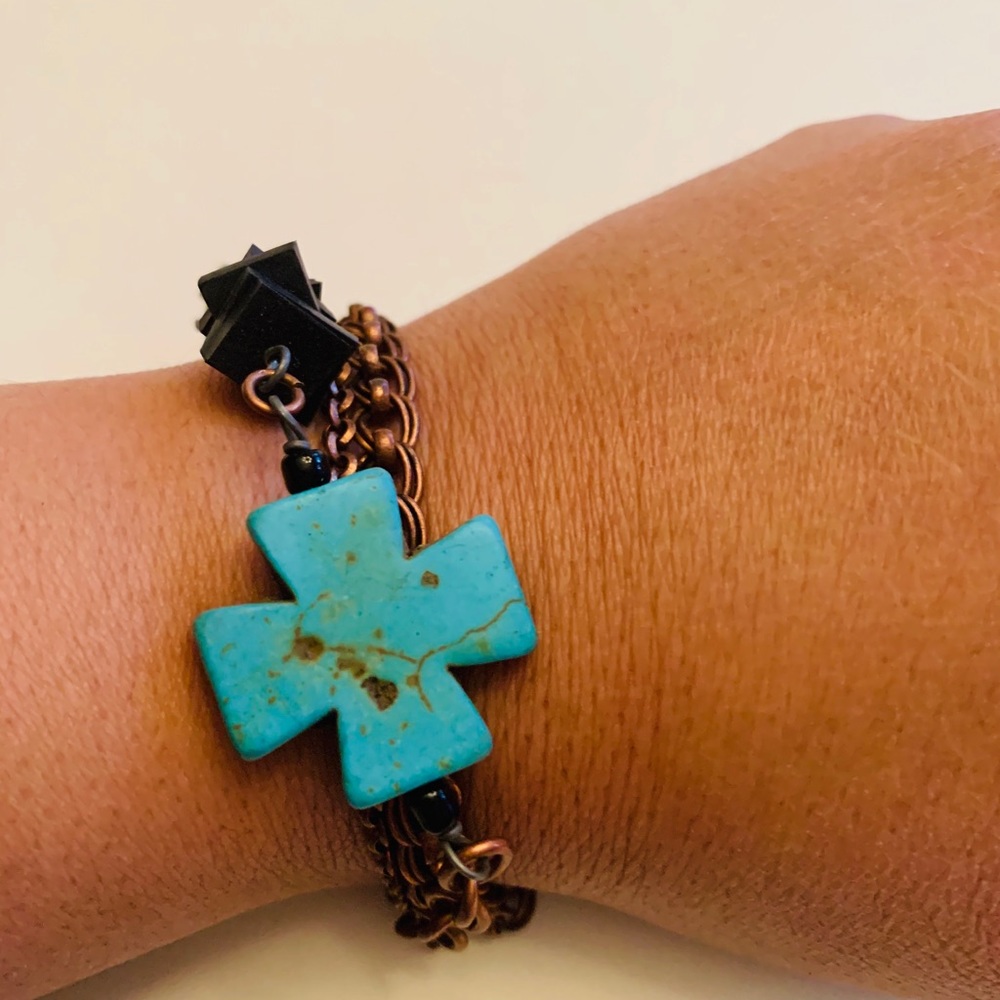 Small Blue Cross Bracelet